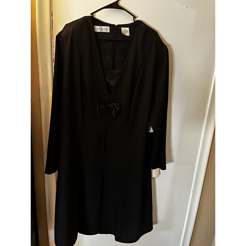 NWT CHAUS Executive Dress Womens Long Sleeve Bow Lined Black